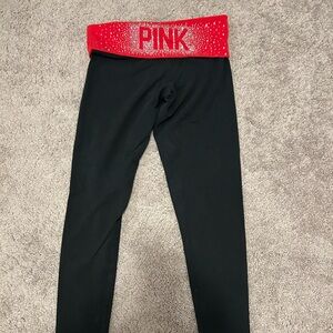 PINK Victoria's Secret ladies Leggings with Red and Black Design with bling.